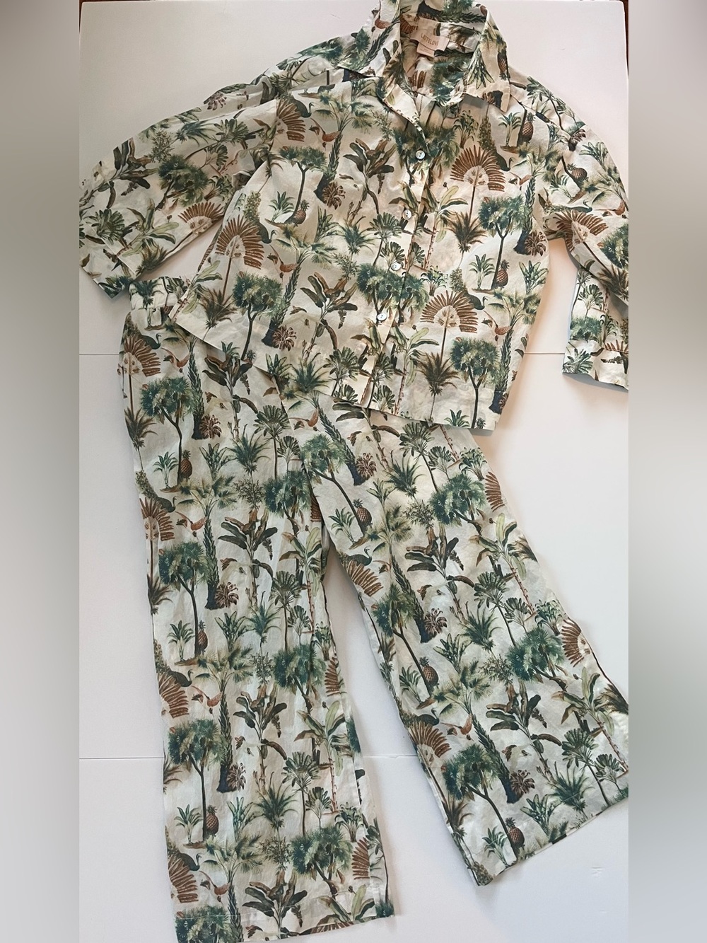 Women’s LatteLove Tropical Print Pajama Set - Green and Brown S